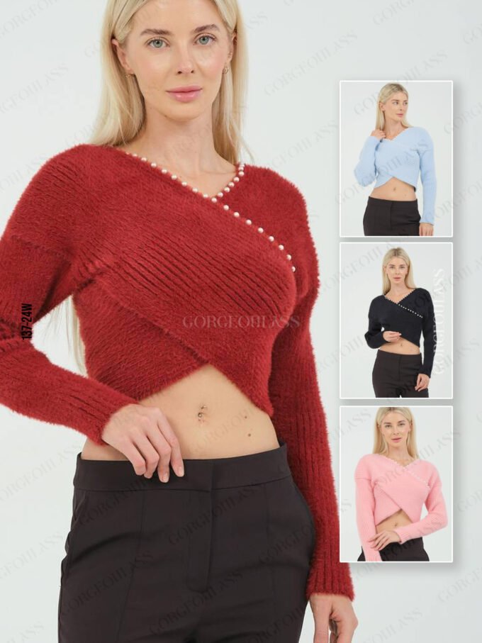 Women’s Wrap V Neck Cropped Sweater